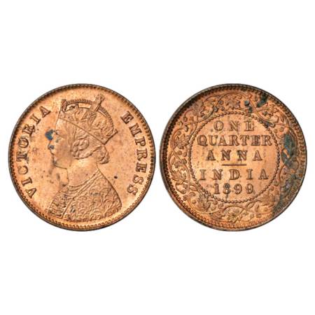 Victoria Empress, Copper ¼ Anna, 1899, Calcutta Mint, PR 632, GK 858. Uncirculated, Scarce
