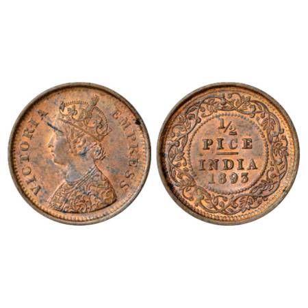 Victoria Empress, Copper ½ Pice, 1893, Calcutta Mint, PR 726, GK 873. Uncirculated, Very S