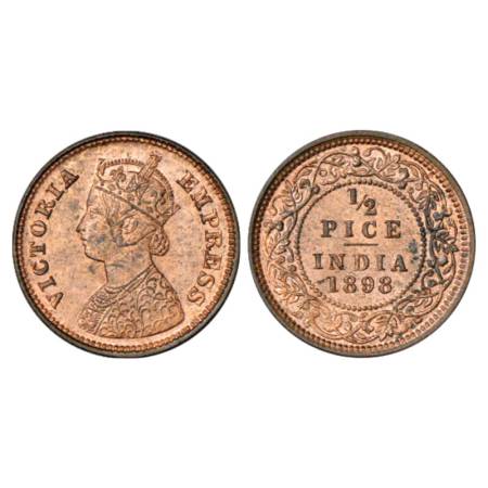 Victoria Empress, Copper ½ Pice, 1898, Calcutta Mint, PR 731, GK 878. Uncirculated, Rare.