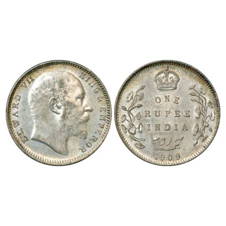 Edward VII, Silver Rupee, 1909, Bombay Mint, PR 205. Uncirculated, Very Scarce.