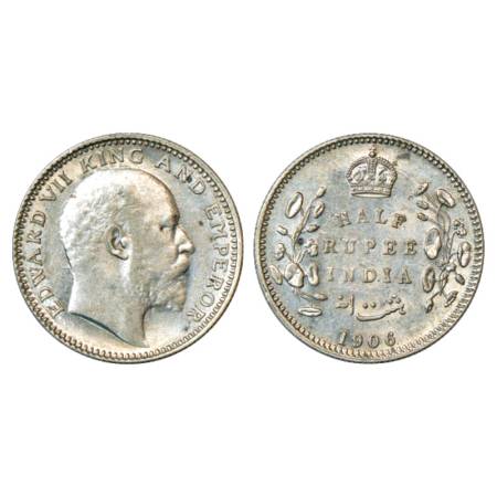 Edward VII, Silver ½ Rupee, 1906, Calcutta Mint, PR 310. Uncirculated, Rare.