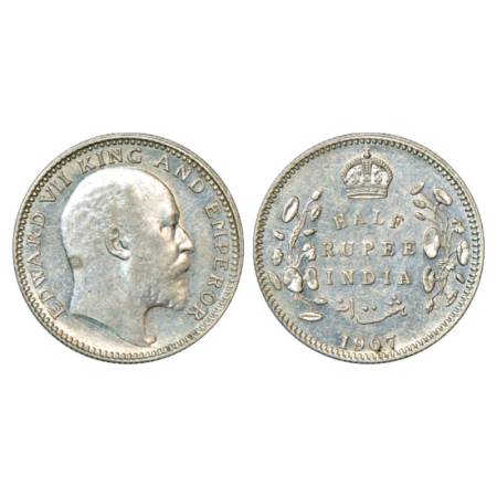Edward VII, Silver ½ Rupee, 1907, Calcutta Mint, PR 311. Uncirculated, Rare.