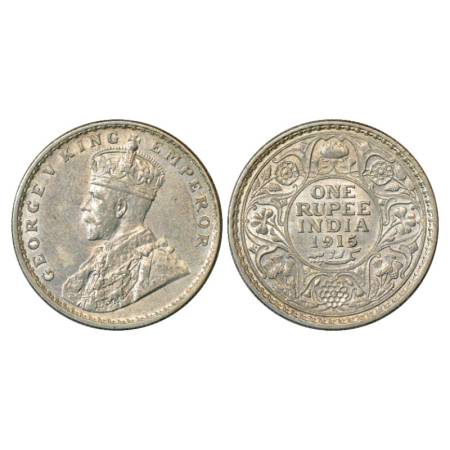 George V, Silver Rupee, 1915, Calcutta Mint, PR 211. Uncirculated, Very Scarce.