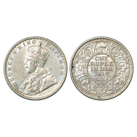 George V, Silver Rupee, 1915, Bombay Mint, PR 221. Uncirculated, Very Scarce.