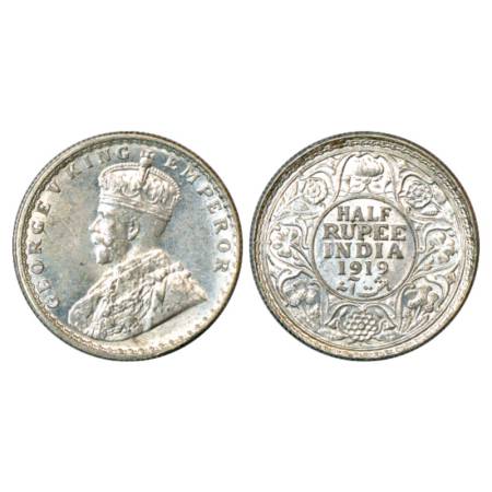 George V, Silver ½ Rupee, 1919, Bombay Mint, PR 343. Brilliant Uncirculated, Very Scarce.