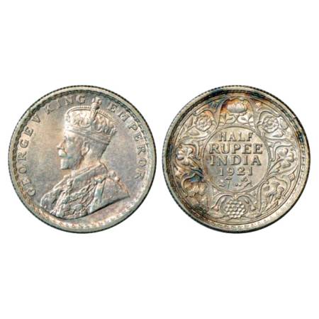 George V, Silver ½ Rupee, 1921, Calcutta Mint, PR 324. Uncirculated, Very Scarce.
