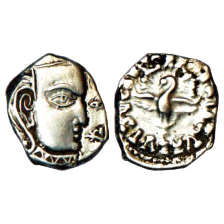 Gupta Empire, Kumara Gupta (415-450 AD), Silver Drachm of 'fan-tailed peacock' or 'Madhyad