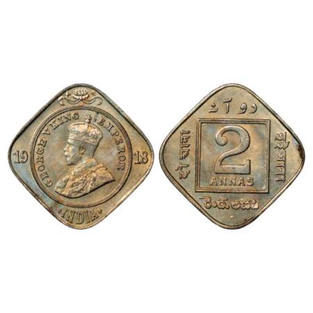 George V, Cupro-Nickel, 2 Annas, 1918, Bombay, PR 894. Uncirculated, Scarce.