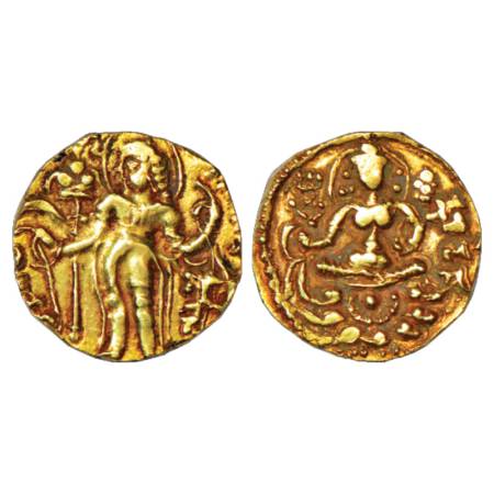 Gupta Empire, Skanda Gupta (450-470 AD), Gold Dinar of 'Archer' type, Altekar Var. A, 9.18