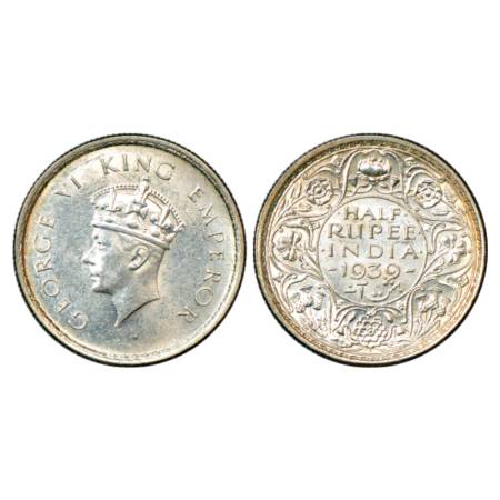 George VI, Silver ½ Rupee, 1939, Bombay Mint, Head type I, PR 352. Almost Uncirculated, Sc