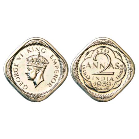 George VI, Cupro-Nickel 2 Annas, Proof, 5.80g, 1939, Bombay Mint. Re-strike. Mint State, V