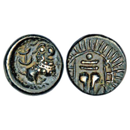 Vishnukundin dynasty of Vengi, Anonymous Alloyed Copper Coin (c. 500-600 AD), similar to M