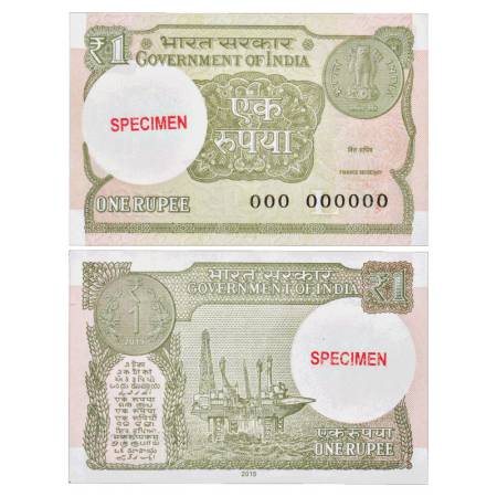 Republic of India, SPECIMEN Note of 1 Rupee, 2015, unsigned by Finance Secretary. Uncircul