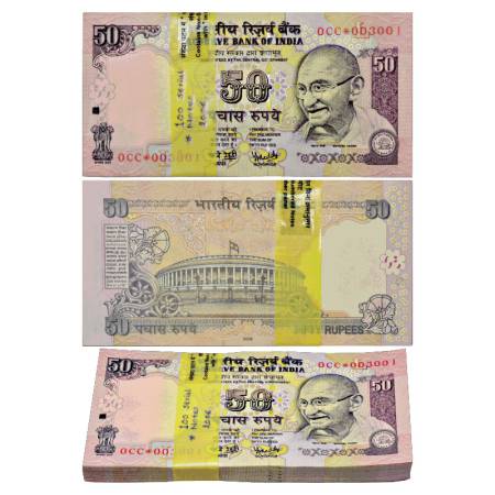 Republic of India, Star Series, full packet of 100 Notes of 50 Rupees, signed by Y.V. Redd