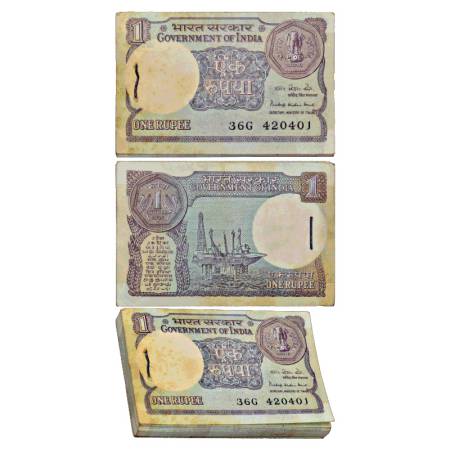 Republic of India, full packet of 100 Notes, 1 Rupee, semi fancy, signed by Pratap Kishan 