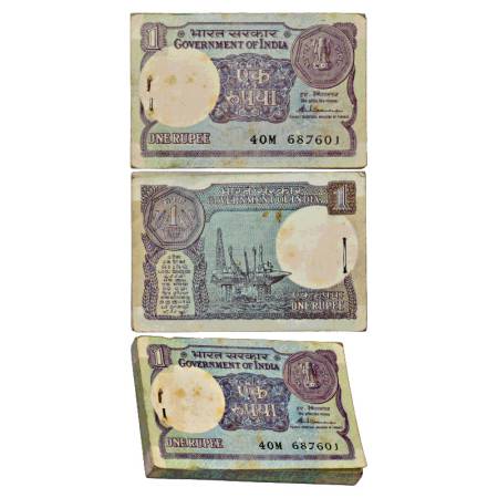 Republic of India, full packet of 100 Notes, 1 Rupee, semi fancy, signed by S. Venkitarama