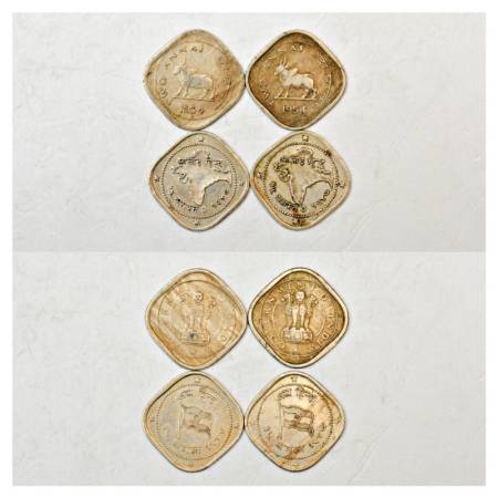 A group of 4 Cupro-Nickel Coins, 2x 2 Anna, 1954 and 2x 1947 Token. (4 Coins)