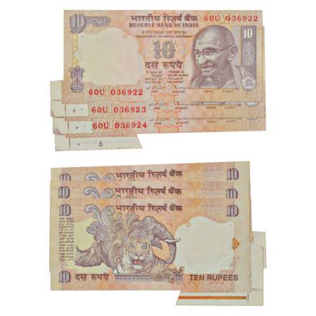 Republic of India, 10 rupees, misprint (3), signed by C. Rangrajan, inset 'M', consecutive