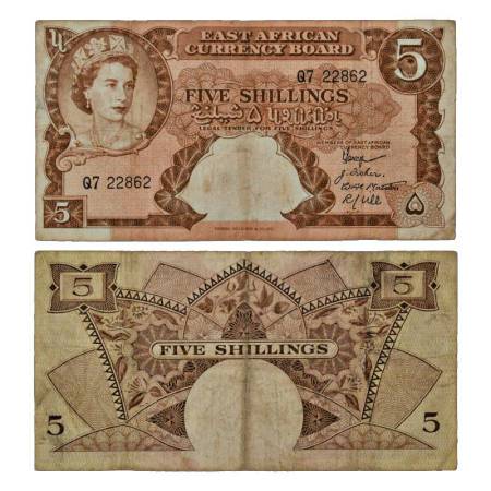 East Africa, 5 shillings, ND (1858-1860 AD), serial no.: Q7 22862; denomination written in