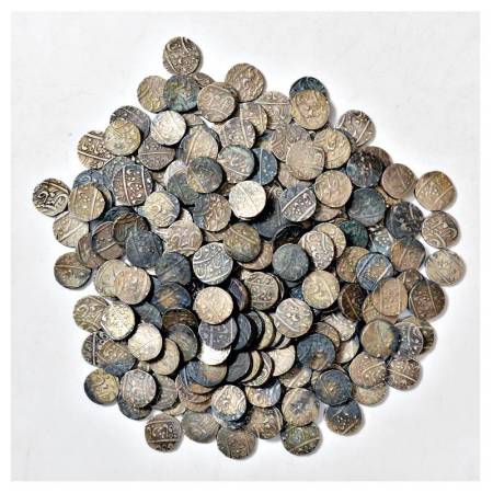 A group of 214 Maratha silver rupee, Ahmadabad mint, various dates/RY and symbols. (214 co