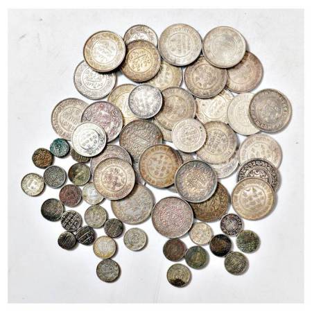 A group of 60 Kutch silver coins, 30x 5 kori, 5x 2½ kori and 25x kori, various rulers, dat