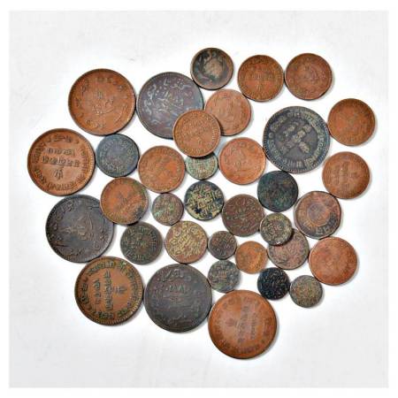 A group of 35 Kutch copper coins, various ruler, denominations, dates and types. (35 coins