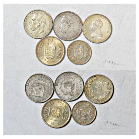 A group of 5 Portuguese-India silver coins, 4x rupee and 1x ½ rupee, various dates and typ