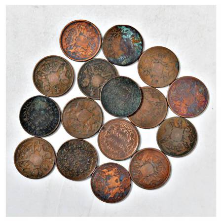 A group of 16 East India Company copper, half anna, dated 13x 1835 and 3x 1845. Fine and b