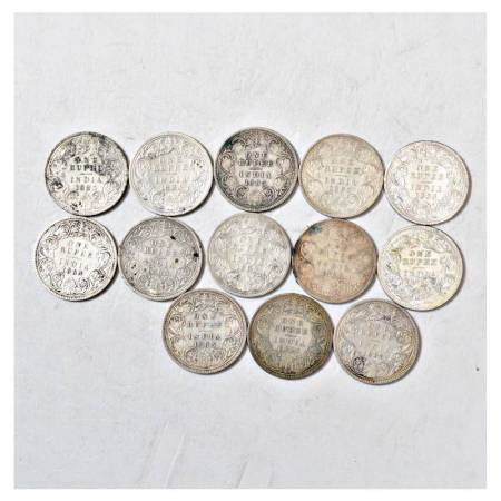 British India, Victoria Empress, silver rupee (13), 1883, various types. (13 coins)
