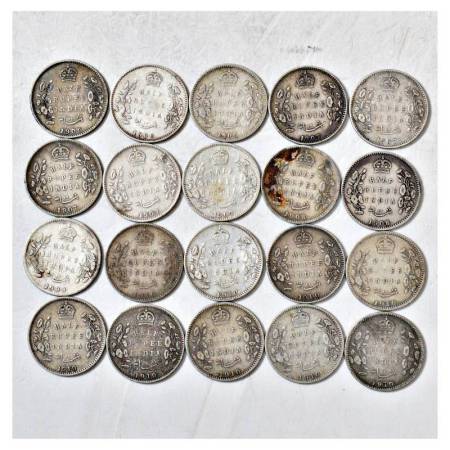 A group of 20 silver ½ rupee, Edward VII, includes dates 1905, 1907, 1908, 1909 and 1910. 