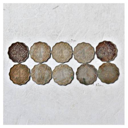A group of 10 cupro-nickel 1 annas, Edward VII, includes dates 1908, 1909 and 1910. Fine t