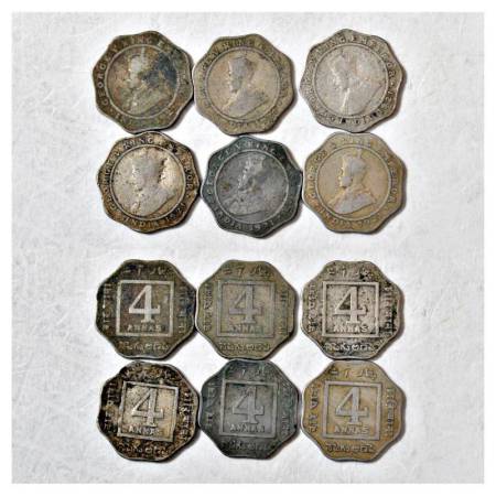 British India, George V, cupro-nickel 4 anna (6), 1921, Bombay mint. (6 coins)