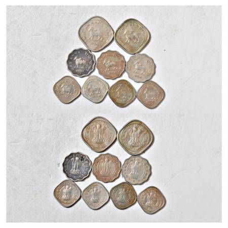 Republic of India, cupro-nickel cow type coins (9), includes 2x 2 annas, 3x 1 annas and 4x