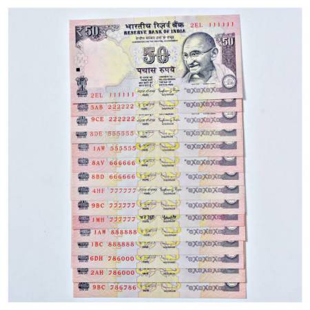 Republic of India, 50 rupees, fancy number notes (15), includes fancy nos.: 1x 111111; 2x 