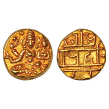 Vijayanagar Empire, sangama dynasty, Hari Hara II (1377-1404 AD), gold ½ pagoda, 1.71g. Ob