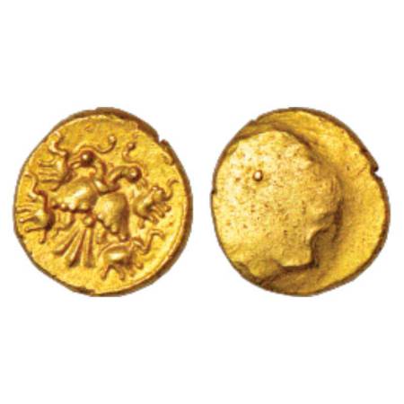 Vijayanagar, Tuluva dynasty, Achutharaya (1529-1542 AD), gold ½ pagoda, 1.70g. Obv: Gandab