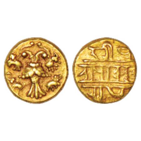 Vijayanagar, Tuluva dynasty, Achutharaya (1529-1542 AD), gold ½ pagoda, 1.70g. Obv: Gandab