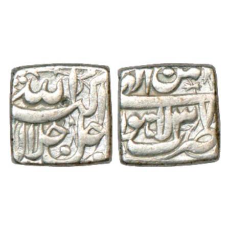 Akbar (1556-1605 AD), silver square ½ rupee, 5.60g, Lahore mint, Bahman 37, KM 62.2. Very 