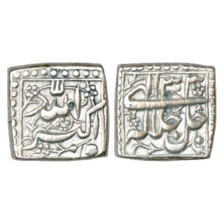 Akbar (1556-1605 AD), silver square rupee, 'mintless' type, Ilahi 33, KM 91.1. Decorative 