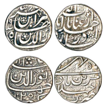 Jahangir (1605-1627 AD), silver rupee (2), Ahmadabad mint, 1x 'Inayat' couplet, RY 19 and 