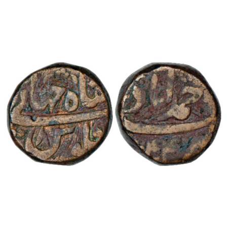 Shah Jahan (1628-1658 AD), copper dam, 20.35g. Ahmadabad mint at top, AH (10)44/RY 8, KM 2