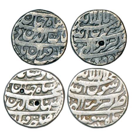 Shah Jahan (1628-1658 AD), silver rupee (2), Akbarnagar mint, Di 4, and Isfandarmunz 4, KM