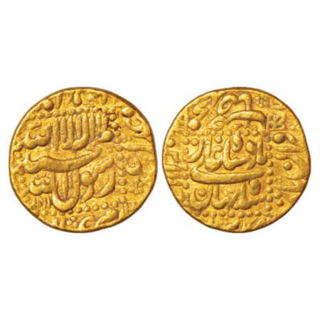 Shah Jahan (1628-1658 AD), gold mohur, 10.87g. Burhanpur mint (partly visible), AH 1061. V