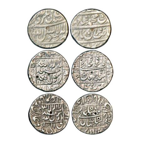Shah Jahan (1628-1658 AD), silver rupee (3), 2x Burhanpur mint, RY 2 and AH 1050, 1x Ujjai