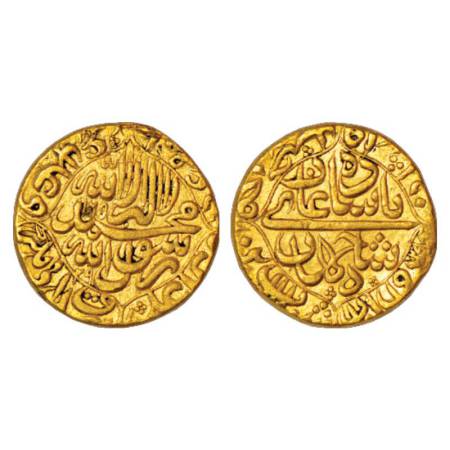 Shah Jahan (1628-1658 AD), gold mohur, 10.88g. Daulatabad mint, AH 1065/RY 29, both side q