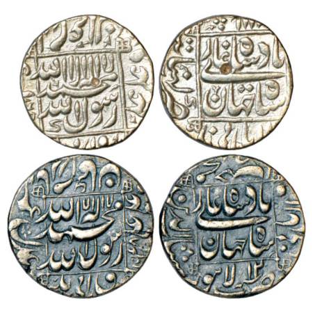 Shah Jahan (1628-1658 AD), silver rupee (2), Khambayat mint, AH 106(5) and Lahore mint, AH