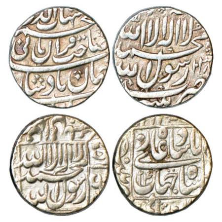Shah Jahan(1628-1658 AD), silver rupee (2), Patnamint, AH 1038 and RY24. (2 different type