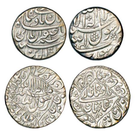 Shah Jahan (1628-1658 AD), silver rupee (2), Surat mint, AH (1)037/RY 1 (numeral 1) and AH