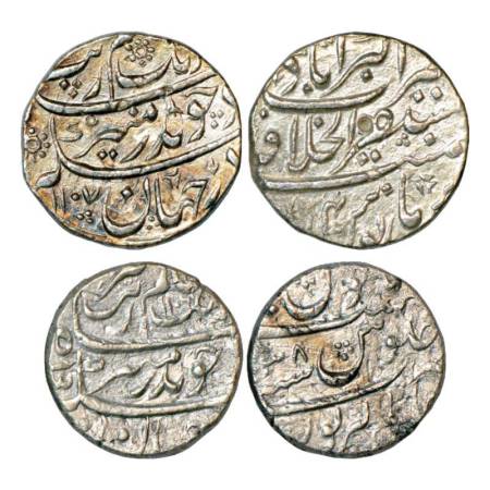 Aurangzeb (1658-1707 AD), silver rupee (2), Mustaqir ul-khilafat Akbarabad mint, AH 1107/R