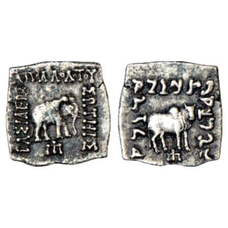 Indo-Greeks, silver drachm of Apollodotos I (180-160BC) BN series 4G, 2.23g. Obv: Elephant